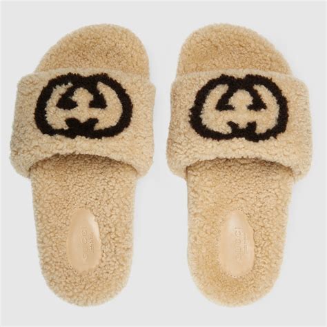 women gucci sliders|Gucci fluffy slides.